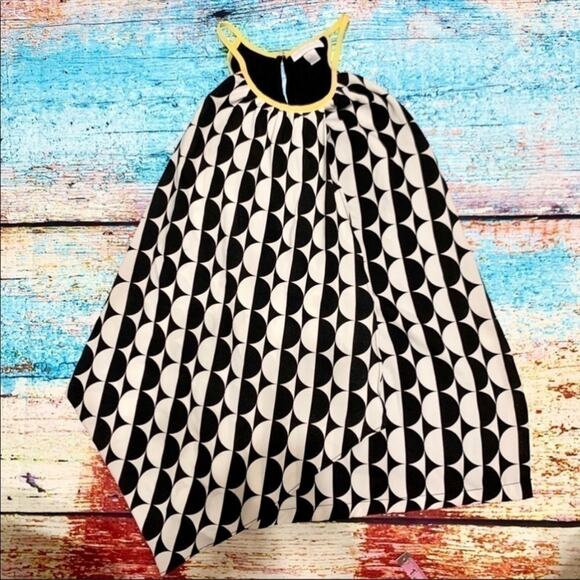 New York & Company Ying Yang Black White Yellow Polka Dot Blouse Size Small - Picture 6 of 9